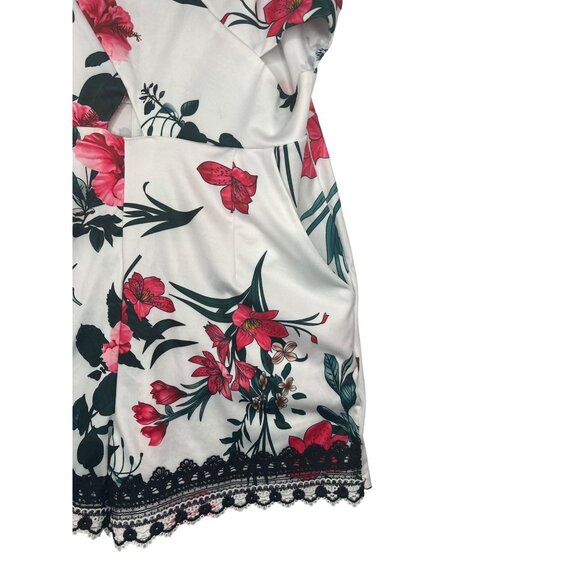 CBR Floral Print Womens Romper With Lace Hem & Adjustable Straps Large - Picture 8 of 12